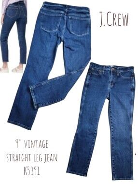 J. Crew Women's 9" vintage straight leg jeans K5391 dark Blue wash stretch 28